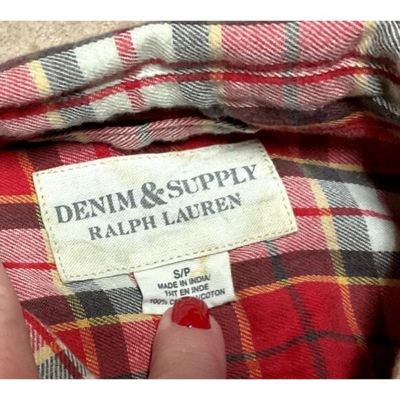 RED PLAID RALPH LAUREN SHIRT SZ S BUTTON FRONT 100% COTTON DENIM & SUPPLY MENS - Picture 3 of 4